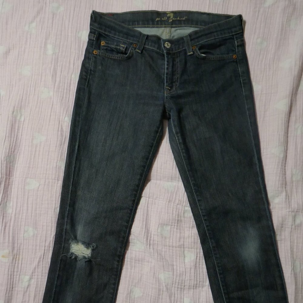 Seven 7 for All Mankind Roxanne Cigarette Slim Straight Jeans 27 Dark Distressed